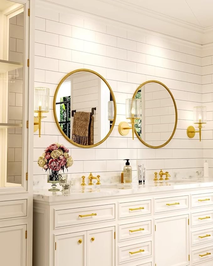 Growsun 15.7'' Retro Gold Round Mirror Circle Wall Mirror - Image 2