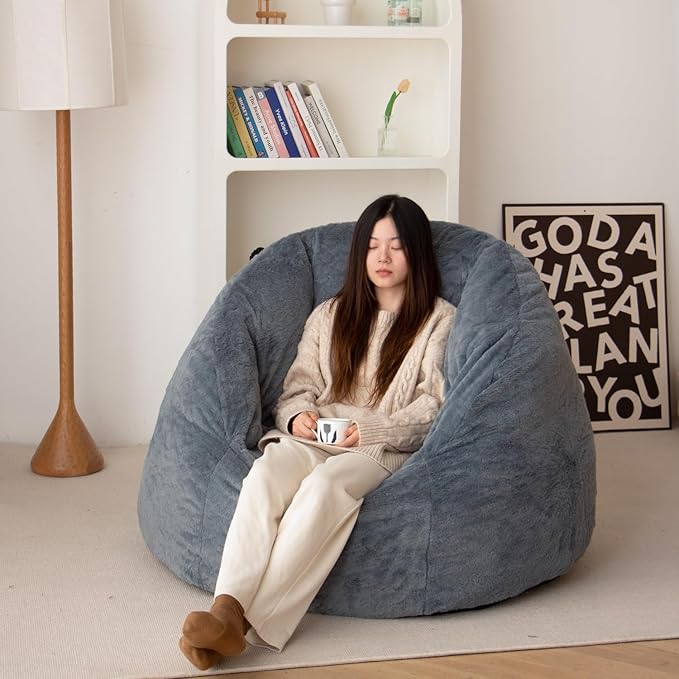N&V Large Shell Bean Bag Chair, Adult Size Bean Bag Sack, Foam Filling by NV