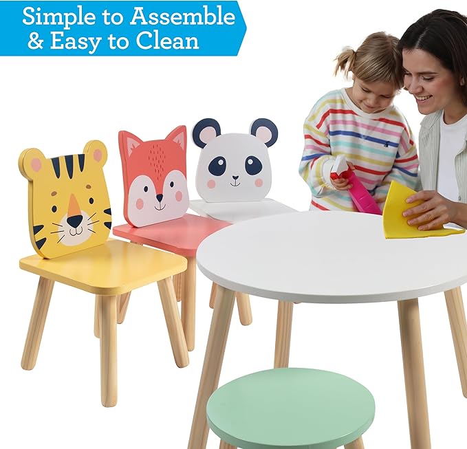Kids Wooden Animal Table & Chair Set w 4 Seats- Tiger Panda & Fox Plus Adult - Image 5