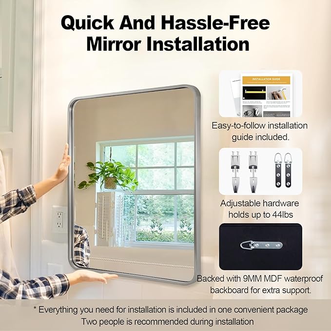 ANDY STAR Brushed Nickel Bathroom Mirror, 30x36’’ Rounded Corner Rectangle - Image 5