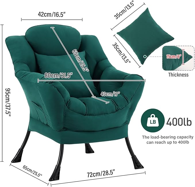 Lazy Chair with Pillow for Living Room, Modern Lounge Accent Chair with - Image 2