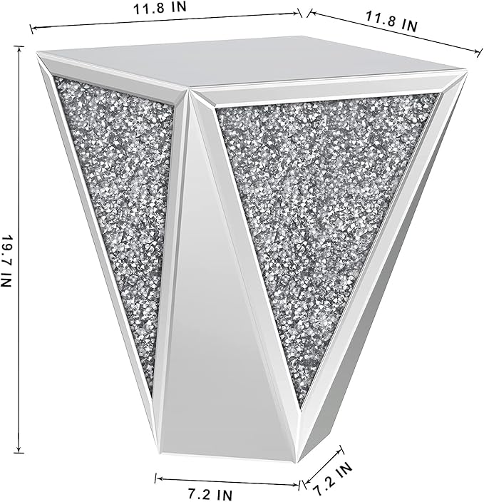 ENENE 19.7" Mirrored End Table Crystal Diamond Setting Coffee Table Silver - Image 2