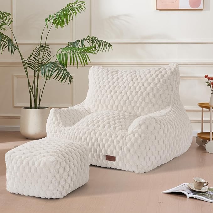 Bean Bag Chair with Ottoman, Modern Giant Bean Bag Couch Sofa with Footstool by Unknown