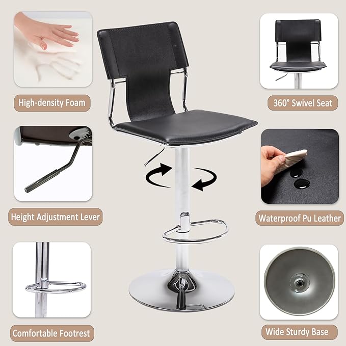Sidanli Swivel Barstools Set of 2, Adjustable Barstools Set of 2，Faux Leather - Image 4