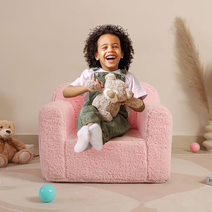Kids Snuggly-Soft Sherpa Chair, Cuddly Toddler Foam Chair - Image 2