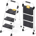 KINGRACK 3 Step Folding Ladder, 800lbs Capacity Step Stool by KINGRACK