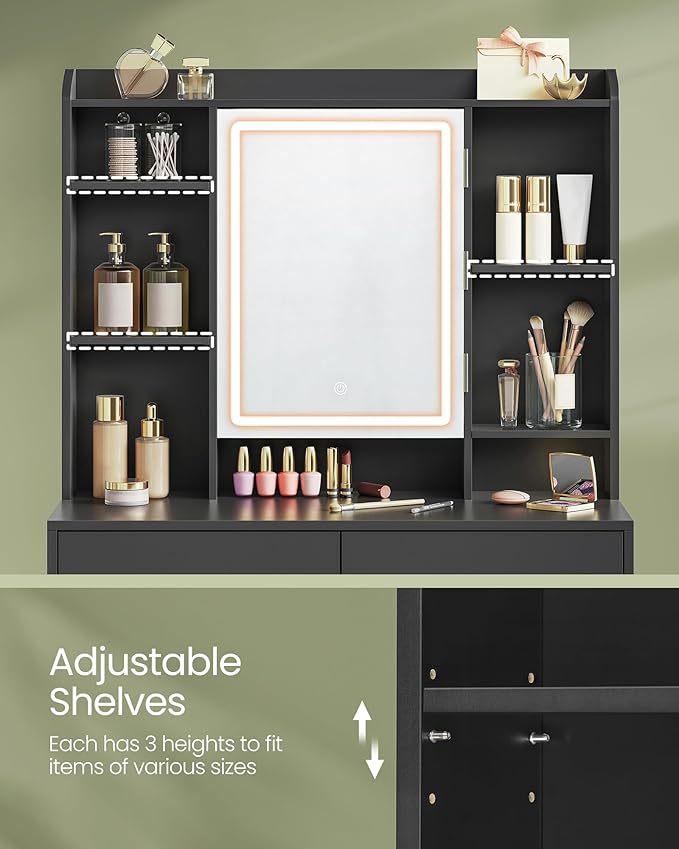 VASAGLE Vanity Desk with Mirror and Lights, Makeup Vanity with Upholstered - Image 7
