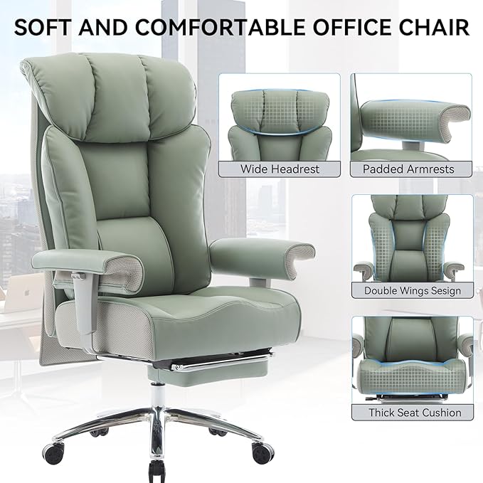 Efomao Big and Tall Green Office Chair 450LBS – Ergonomic High-Back Executive - Image 6