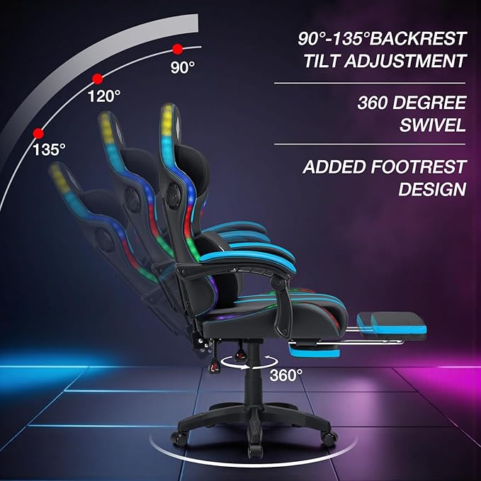 HOFFREE Gaming Chair with Music Rhythm RGB LED Lights and Bluetooth Speakers - Image 9