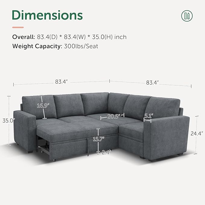 HONBAY Modular Sectional Sleeper Sofa - Image 2