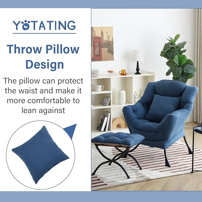 Lazy Chair with Ottoman, Comfy Reading Chair with Footstool & Pillow Modern - Image 9