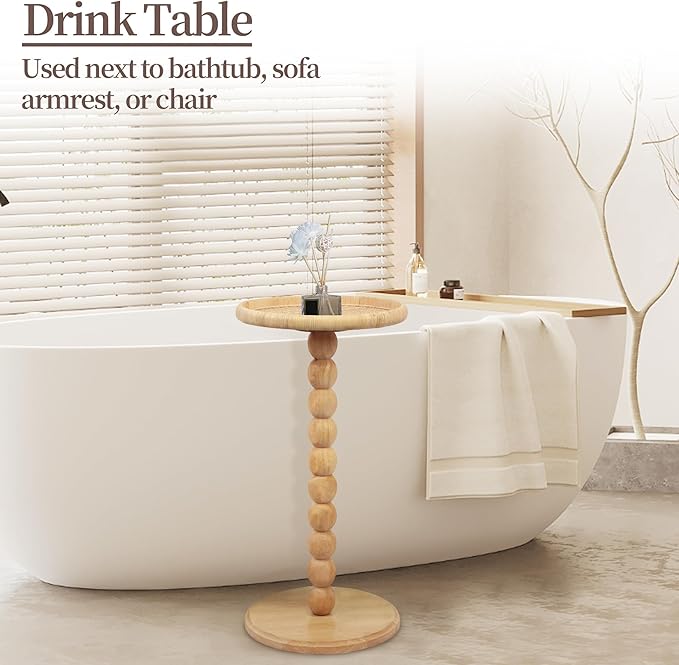 Round Side Table, Solid Wood Small Drink Table - Image 7