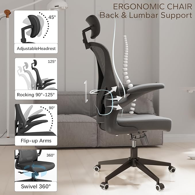 Ergonomic Office Chair with Adjustable Lumbar Support & Flip-Up Armrests - Image 5
