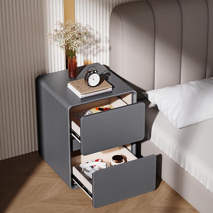 VICITON Modern Narrow Faux Leather Nightstand, Solid Wood Drawer, Storage - Image 4