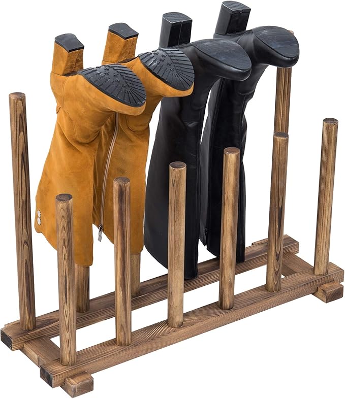 MyGift Rustic Burnt Brown Solid Wood Floor Standing Boot Holder Rack, Wooden by MyGiftHome