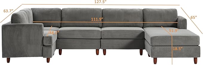 127.5" L/U-Shaped Sectional Couch - Image 4