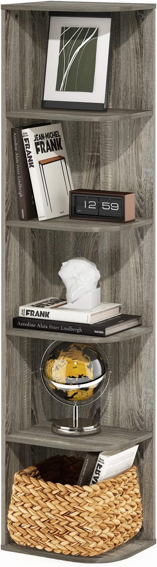 Furinno Pasir 5-Tier Corner Open Shelf Bookcase, French Oak by Furinno-FitsYourSpaceFitsYourBudget
