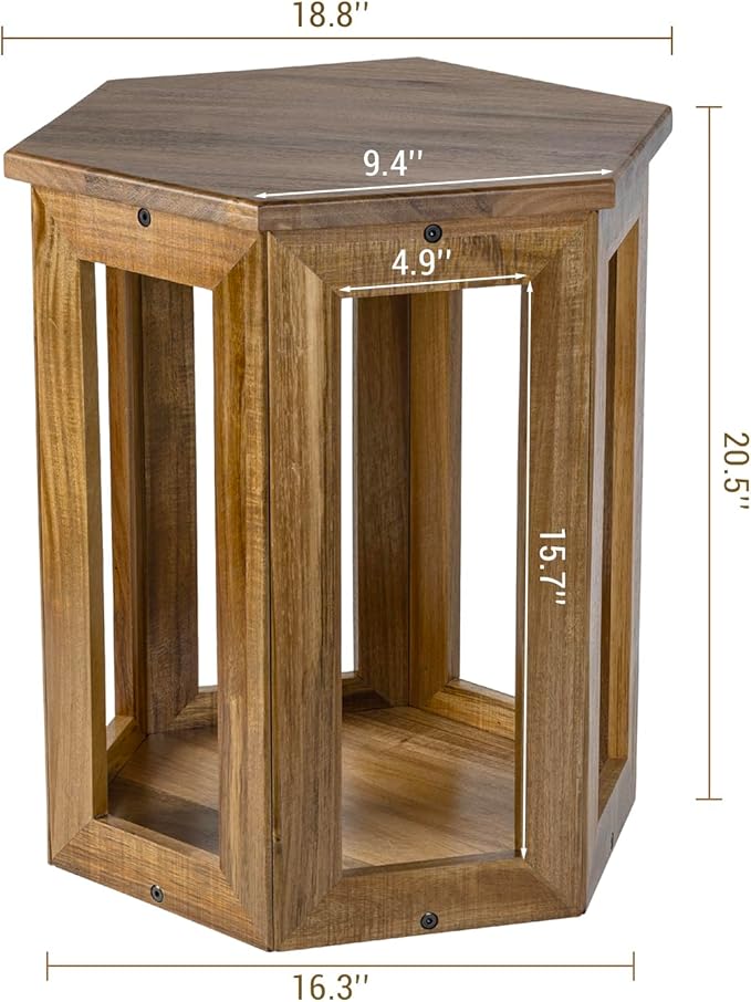 MyGift Premium Acacia Solid Wood Hexagon Designer End Table, 20 Inch Tall - Image 5