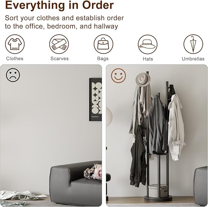 Solid Wood Rotary Coat Rack, Freestanding Coat Rack - Image 6