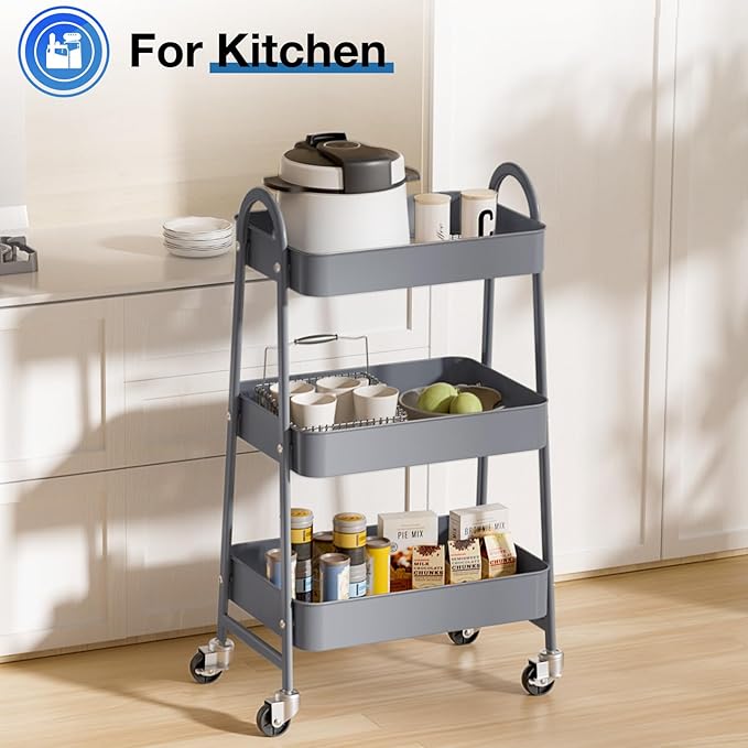 OLIXIS 3 Tier Utility Rolling Cart, Metal Mobile Storage Shelf - Image 6
