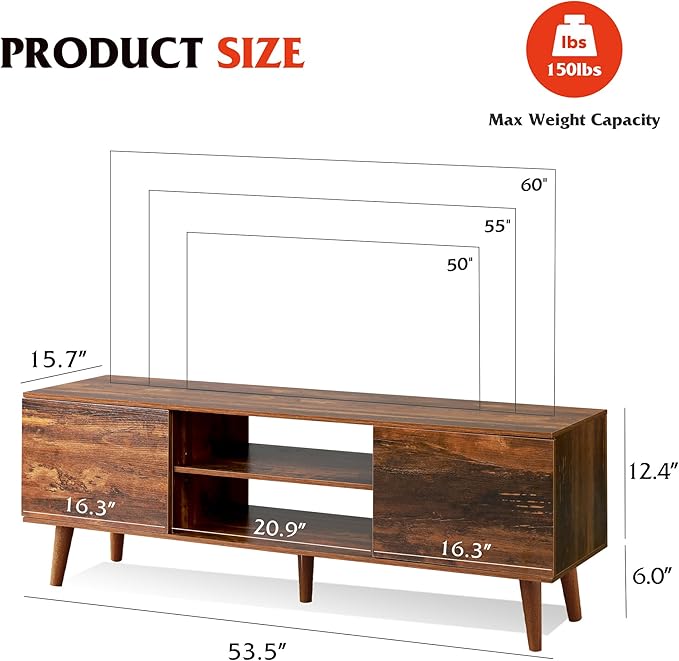 WLIVE TV Stand for 55 60 inch TV, Mid Century Modern TV Console, Entertainment - Image 3
