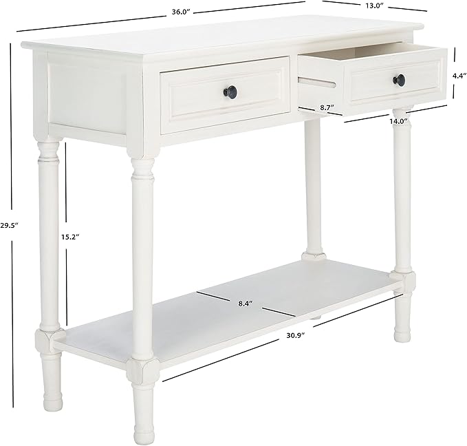 Safavieh Home Collection Tate Distressed White 2-Drawer Bottom Shelf Console - Image 2
