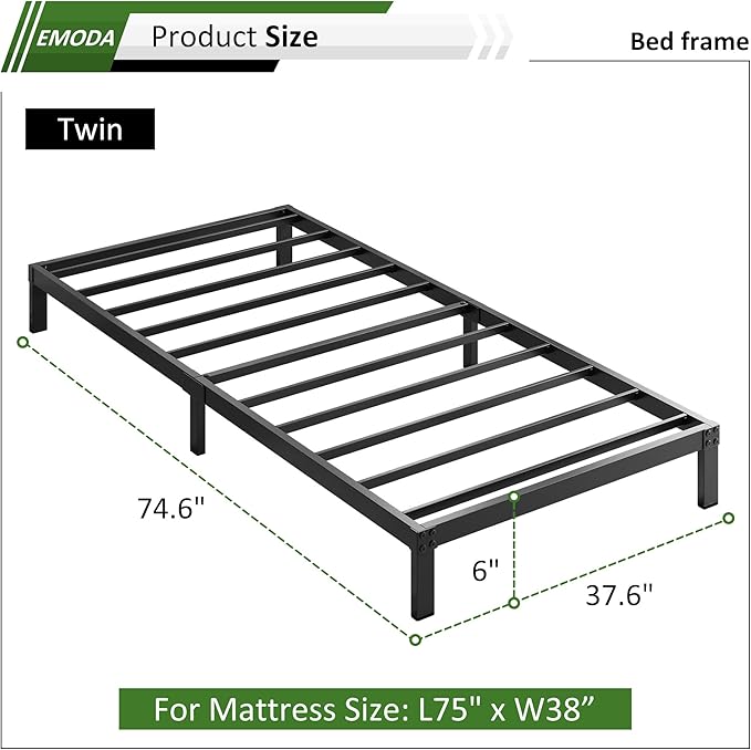 EMODA 6 Inch Twin Bed Frames No Box Spring Needed, Heavy Duty Metal Twin - Image 3