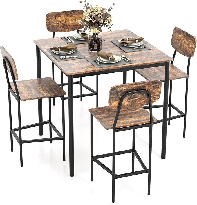Tangkula Bar Height Table and Chairs, Counter-Height Dining Table Set, Pub by TANGKULA