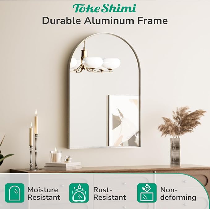 TokeShimi 26x38 Silver Arched Mirror Bathroom - Image 2