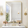 30x40In Gold Bathroom Mirror for Wall, Brushed Gold Rectangle Mirrors by Welcometocofeny
