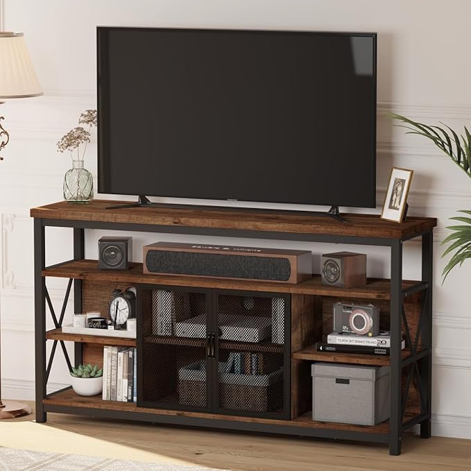 BON AUGURE Tall TV Stand for TVs up to 65 Inch, Industrial Wood Entertainment by BONAUGURE