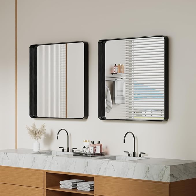 Koonmi Black Wall Mirror for Bathroom, 30x30 Inch Matte Deep Framed Rounded - Image 8