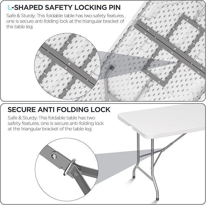 HLPB Folding Table Picnic Table, 8 ft Portable Camping Table - Image 4