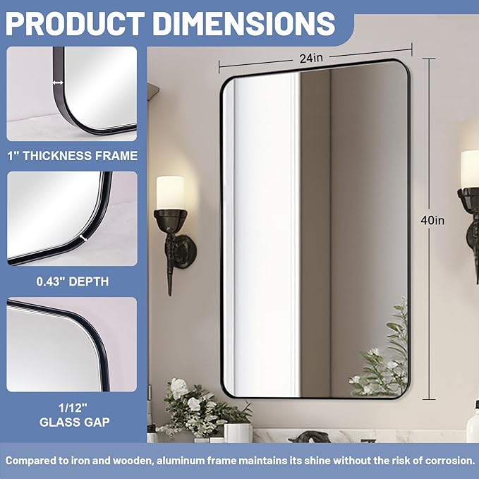 Black Mirrors for Bathroom, Modern Metal Frame Bathroom Vanity Mirror for Home - Image 7