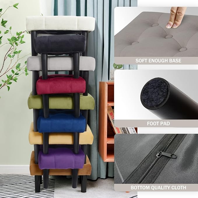 HOUCHICS Small Footstool Ottoman, Velvet Wooden Foot Stool Ottoman - Image 8