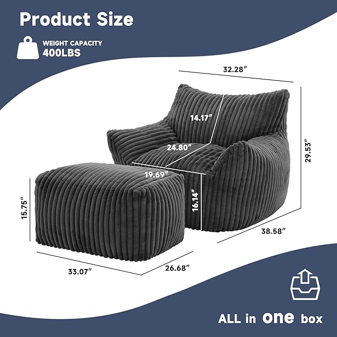Giant Bean Bag Chairs for Adults, Oversized Chaise Lounge Chair Indoor - Image 2