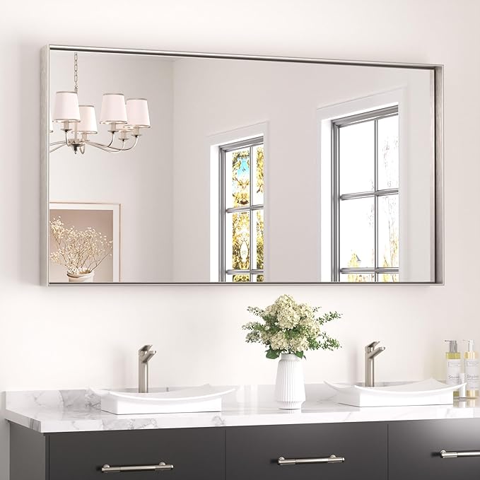 Keonjinn 55 x 30 In Brushed Nickel Bathroom Mirror by Keonjinn