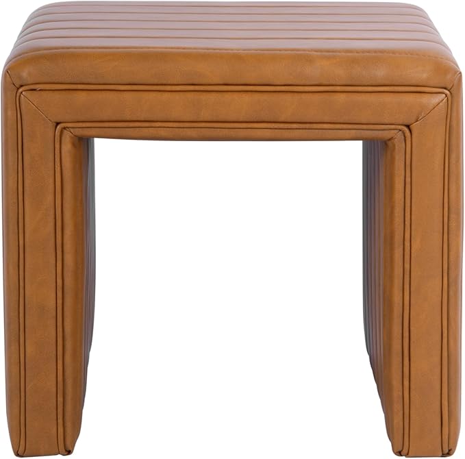 HomePop Modern Channel Tufted Faux Leather Ottoman Home Décor|Ottoman by HomePop