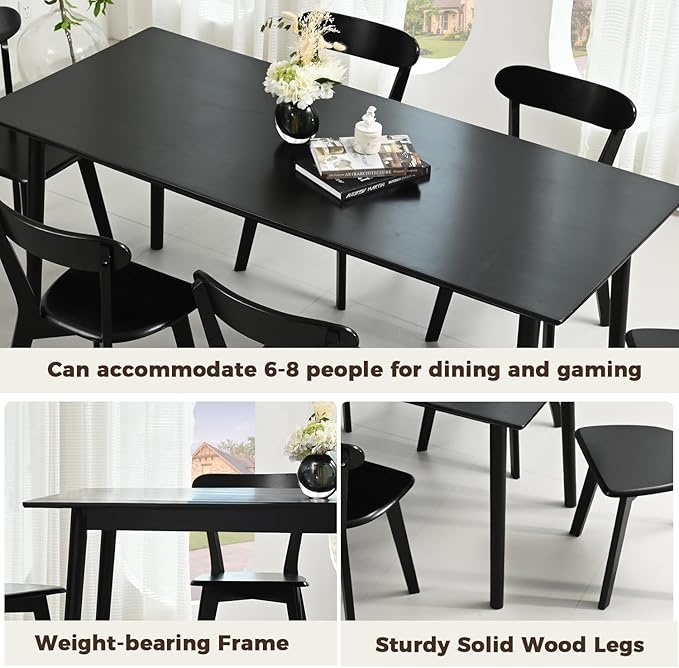 DELAVIN 70.8" Large Solid Wood Dining Table - Image 4