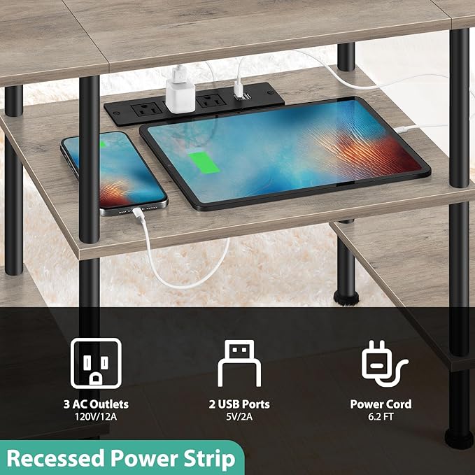 BTY Farmhouse TV Stand with Storage Industrial TV Console with Power Outlet - Image 3