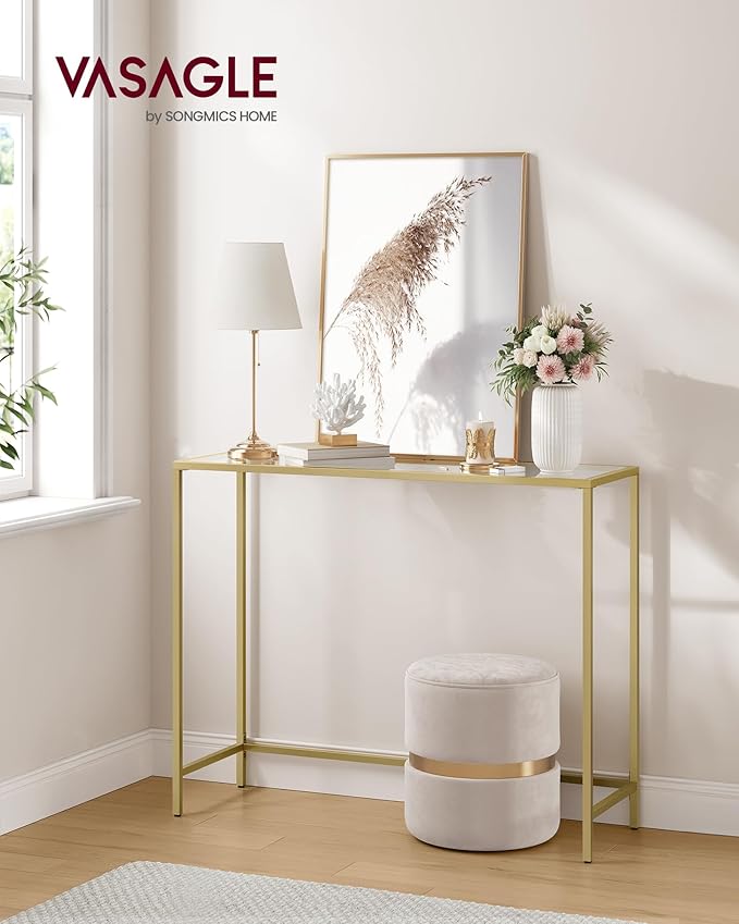 VASAGLE 39.4 Inches Console Table, Tempered Glass Sofa Table, Modern Entryway - Image 2