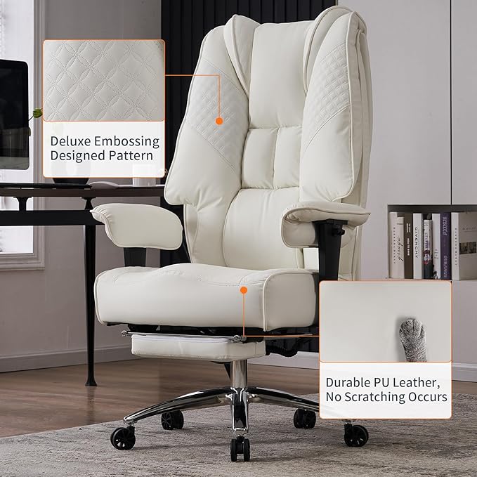 Big and Tall Office Chair 400lbs Wide Seat, Leather High Back Executive Office - Image 6