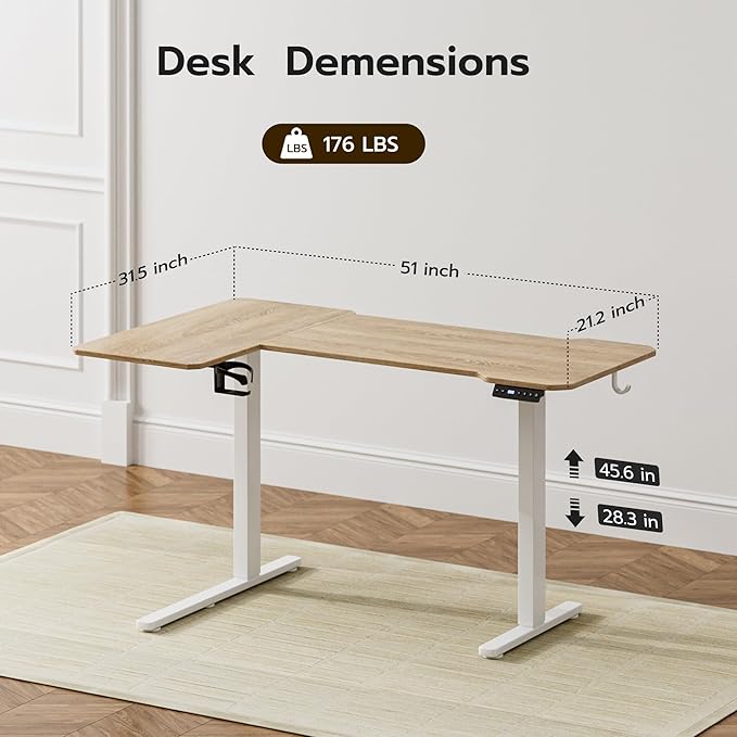 51" Reversiable L-Shaped Electric Standing Desk Adjustable Height Gaming Stand - Image 3