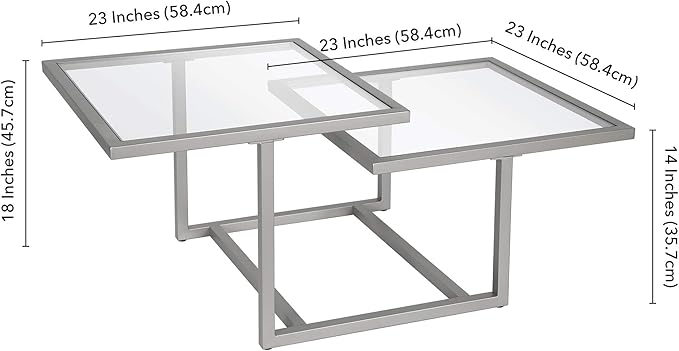 Henn&Hart 43" Wide Square Coffee Table in Nickel, Modern coffee tables - Image 10