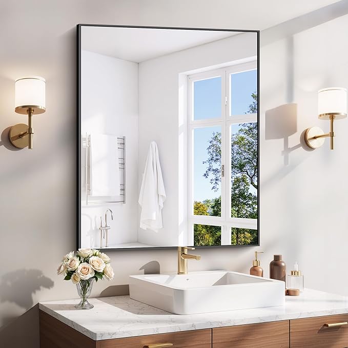 YIROMAN Bathroom Mirror 30"x36", Matte Black Bathroom Mirror by Unknown