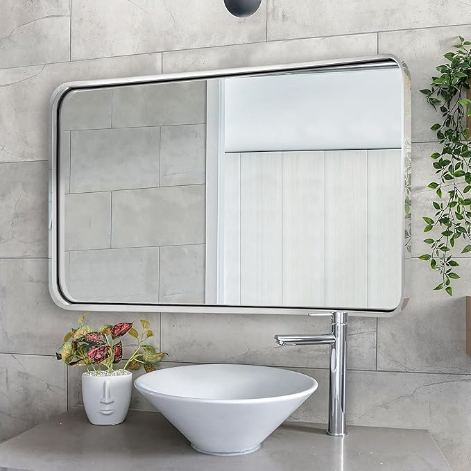 ANDY STAR Chrome Mirrors for Bathroom, 24x40’’ Chrome Rounded Rectangle Mirror - Image 9