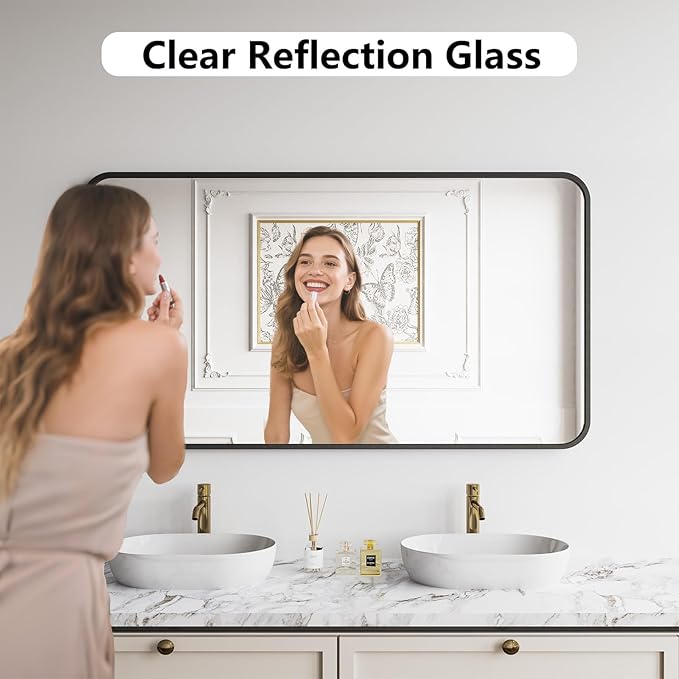Bathroom Mirror, 30X55 Inch Black Metal Framed Mirror - Image 2