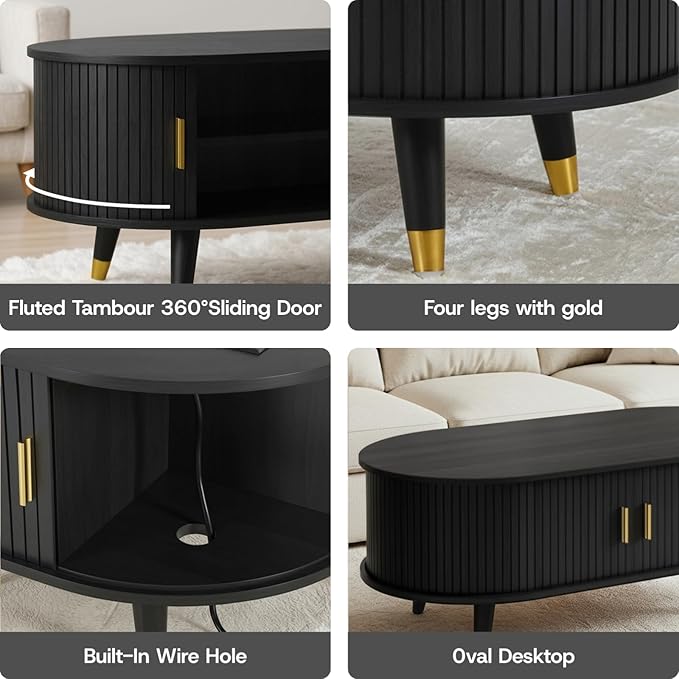 Mid-Century Fluted Oval Coffee Table - Image 5