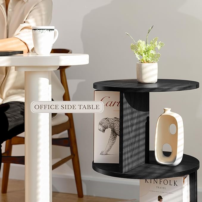KAYMILY Living Room Side Table, Office Round Bookshelf End Table, Bedroom Mid - Image 5