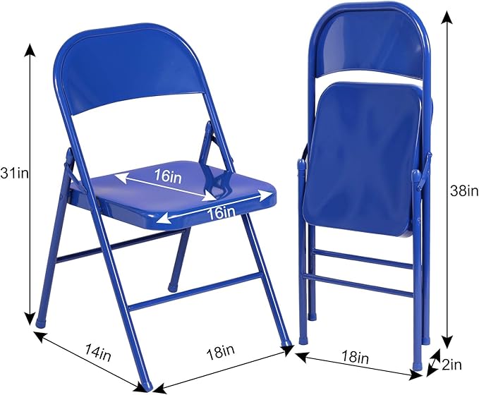 VECELO Metal Folding Chairs 4 Pack, Double Hinged Steel Frame Easy - Image 3